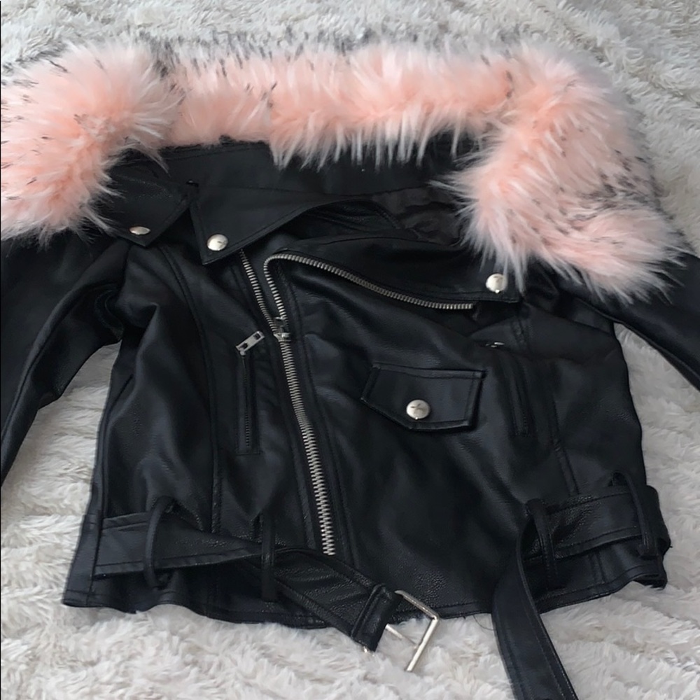 Leather Jacket With Pink Removable Fur - image 2